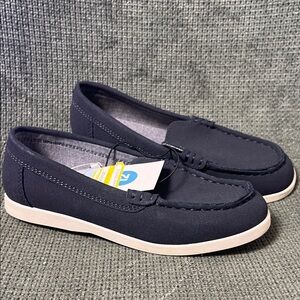 Navy Blue Loafers with White Soles